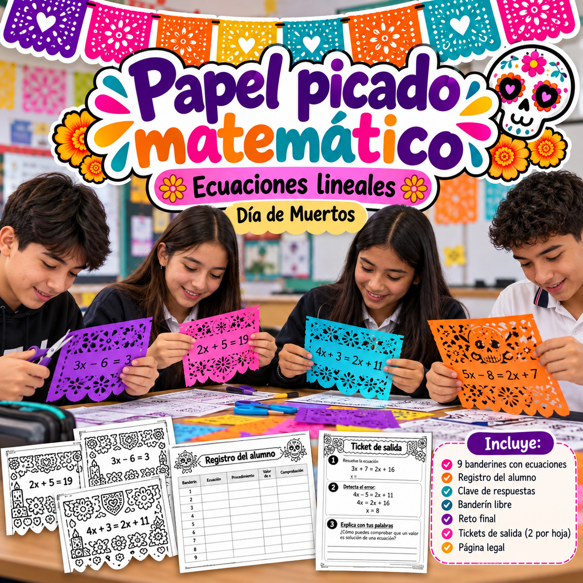 Papel picado matemático · Día de Muertos