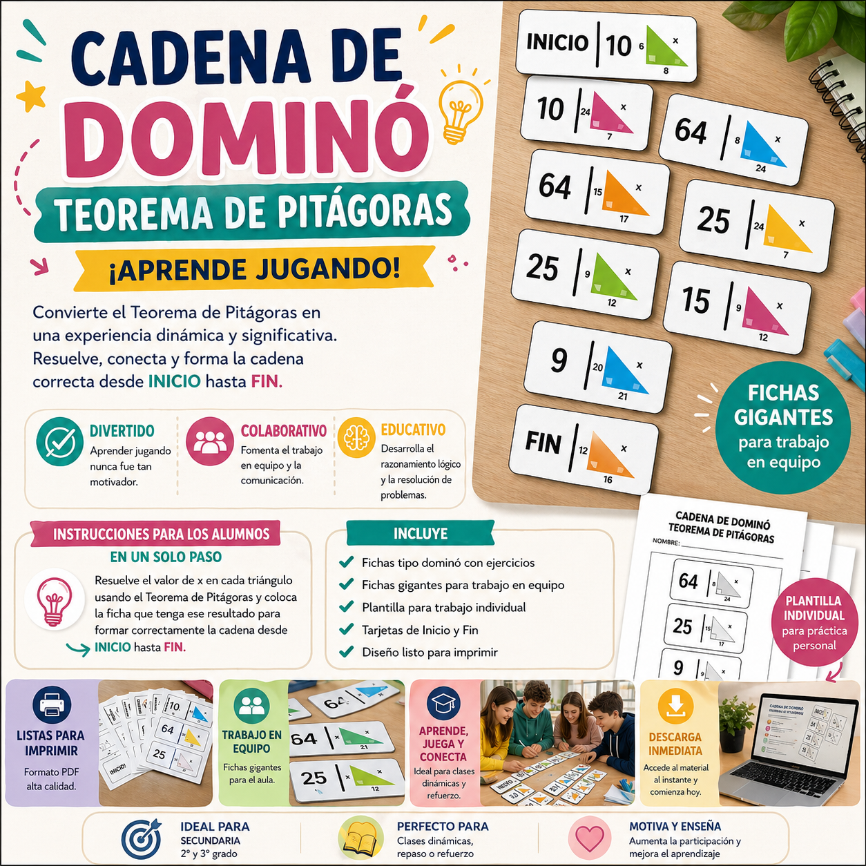 CADENA DE DOMINÓ TEOREMA DE PITÁGORAS