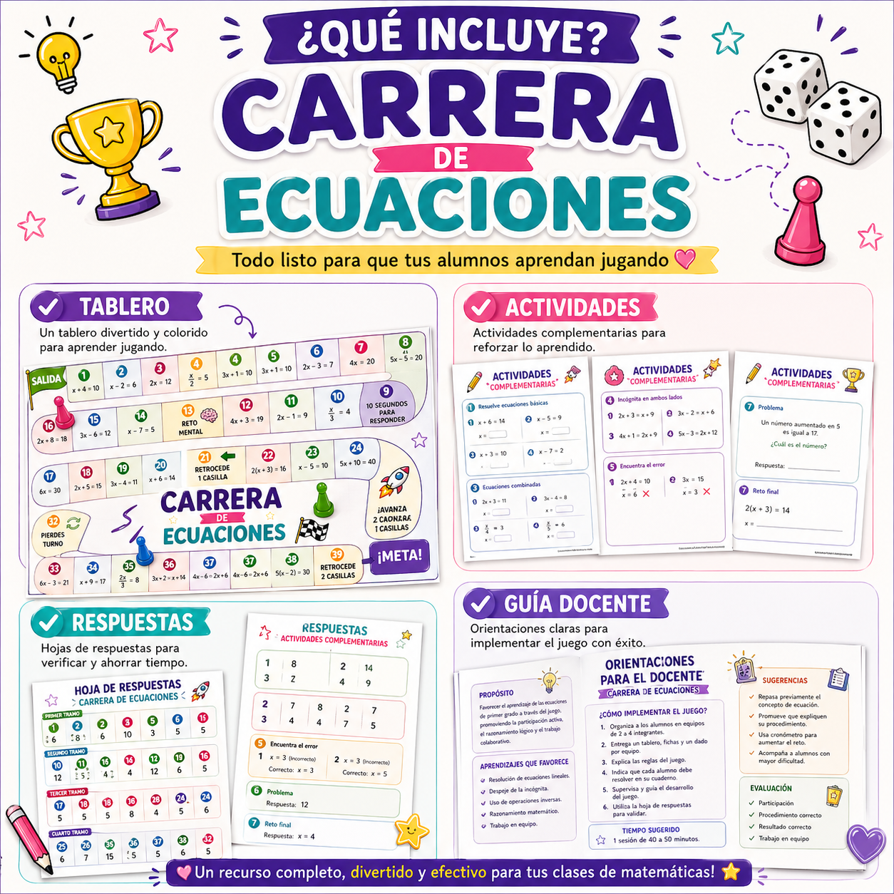 JUEGO DE TABLERO CARRERA DE ECUACIONES