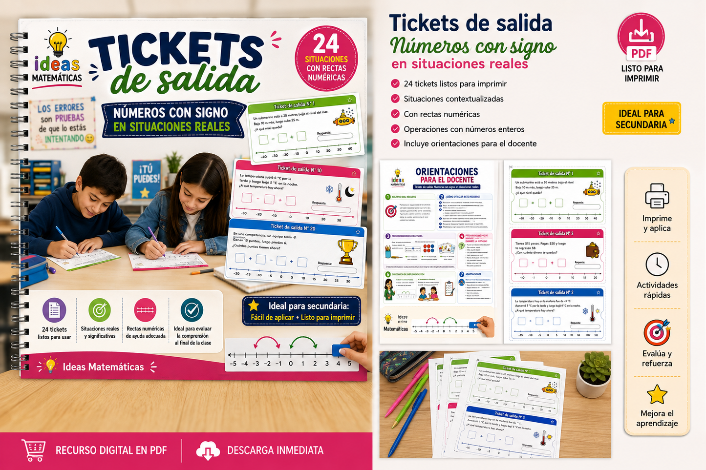Tickets de salida: Números con signo en situaciones reales